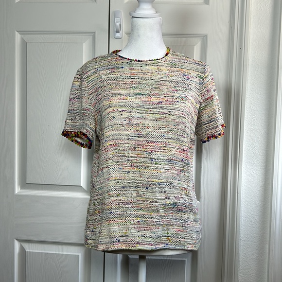 Sara Campbell Tweed Pom Pom T-Shirt Top Size 4 - Picture 1 of 11